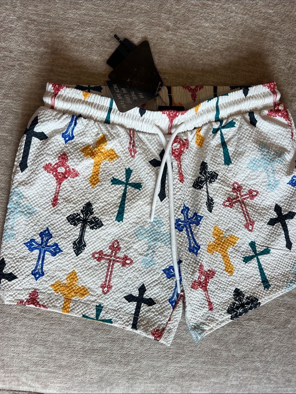 Patterned Cross Print Women's Shorts - White